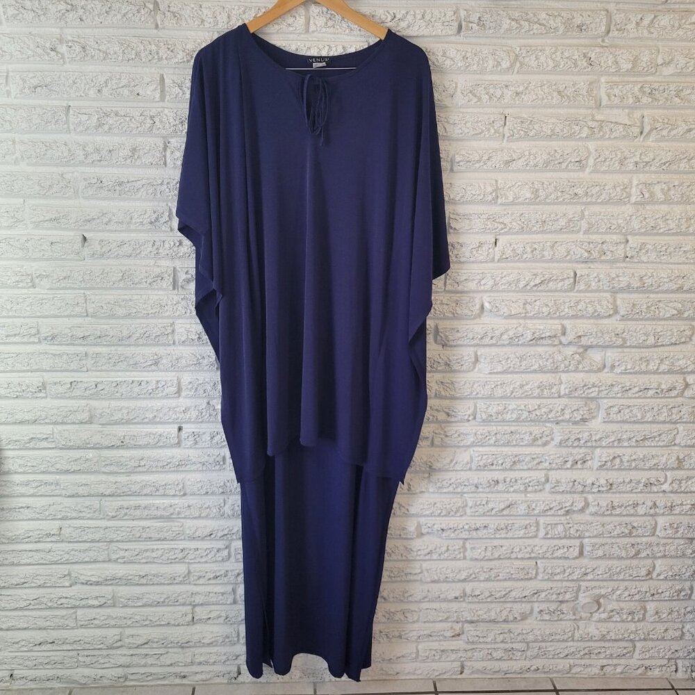 Venus Blue Batwing Dress XL Women Keyhole Neck Asymmetric High-Low Shirt SWE135E